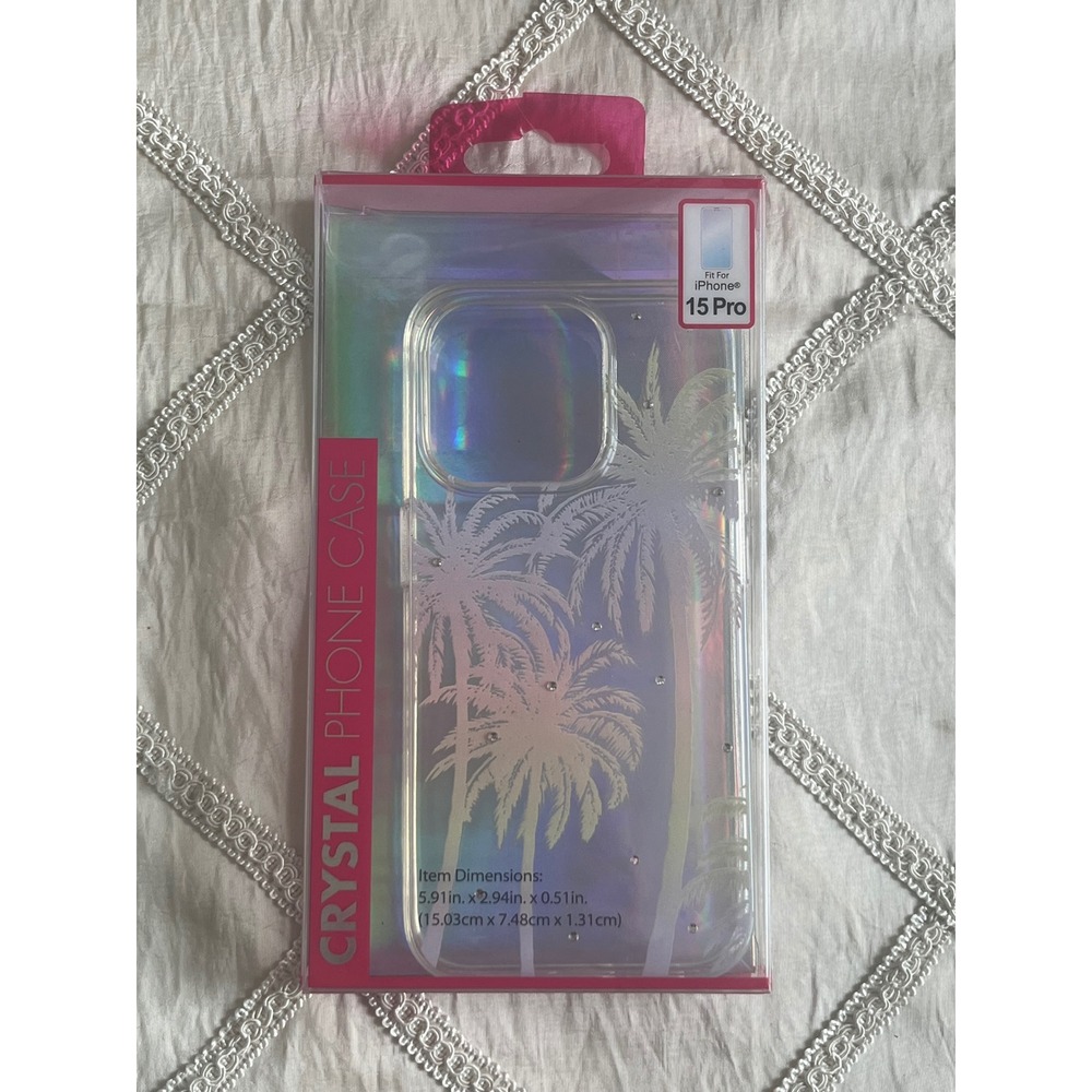 Crystal Phone Case iPhone 15 Pro Palm Trees Rhinestone Sleek Fit New In Box